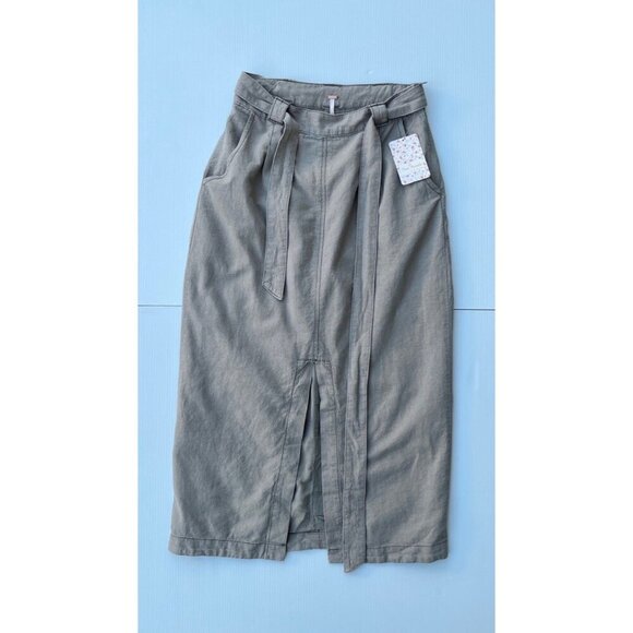 NWT Free People Easy Breezy Linen Cotton Blend Taupe Midi Skirt Size 2 $128 NGP - Picture 16 of 16